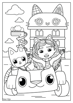 Gabby casa y auto para colorear